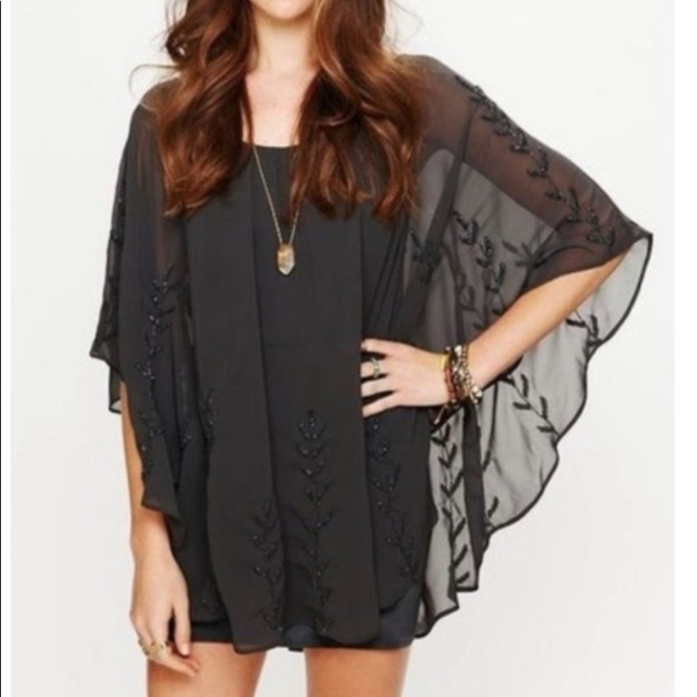 Free People Beaded Grey Dolman Dress